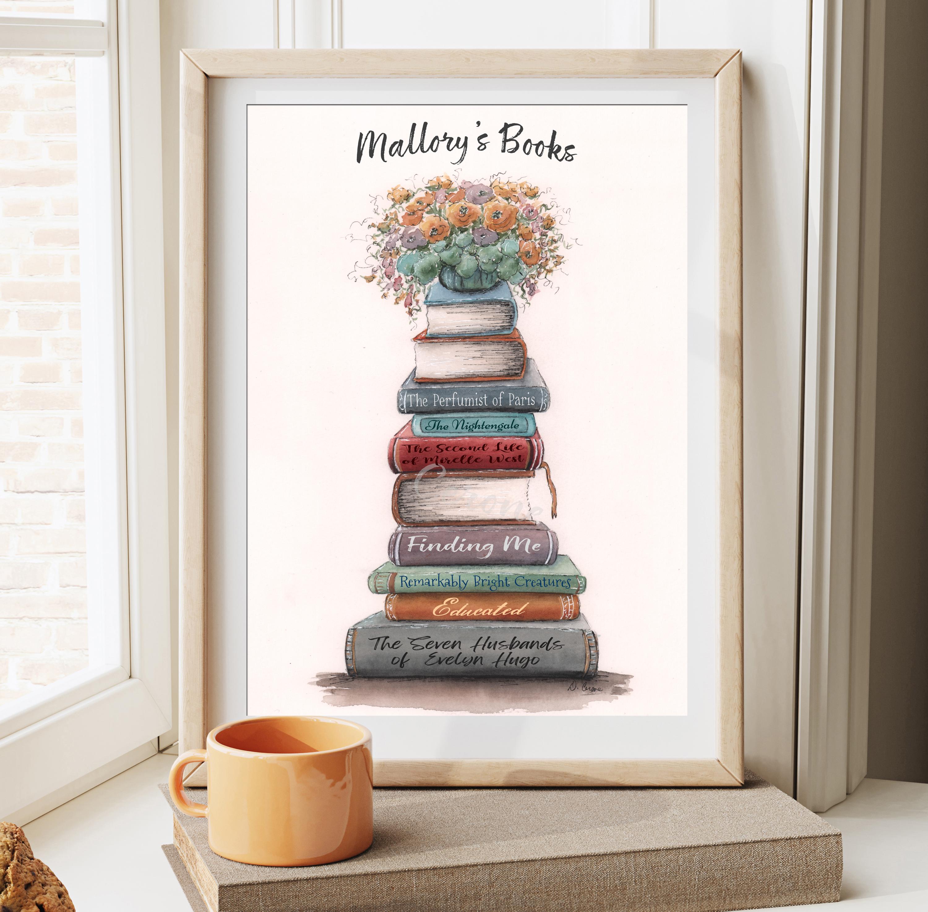 Book Stack Print Custom Book Stack Print, Personalized Book Spines, English Teacher ...