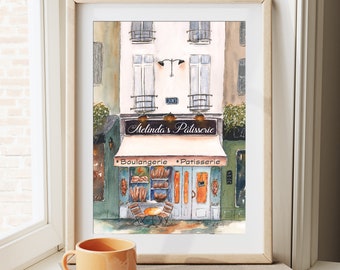 French Kitchen Art, Personalized Bake Shop Sign, Baker Gift For Friend, Paris Kitchen Decor, Bakery Wall Art,  Cute Pâtisserie Boulangerie