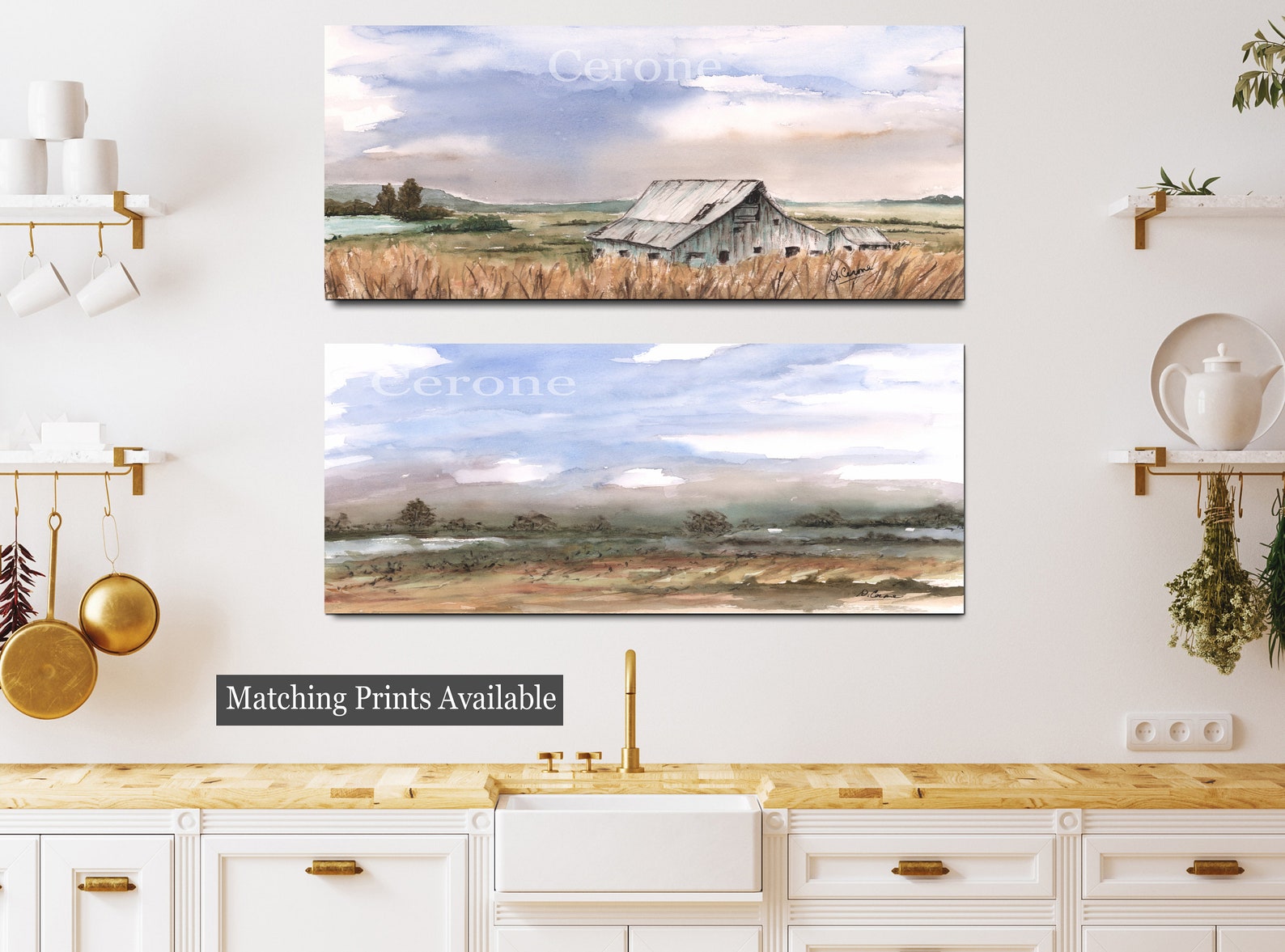 Set of 2 Farmhouse Kitchen Prints Minimalist Landscape Etsy