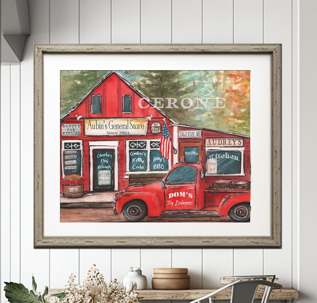 PERSONALIZED Old Red Truck Wall Art, Couples Gift, Red Farmhouse Home Decor, Vintage Red Pickup