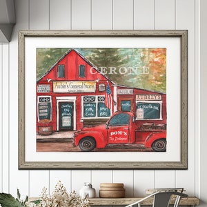 PERSONALIZED Old Red Truck Wall Art, Couples Gift, Red Farmhouse Home Decor, Vintage Red Pickup Truck, Large Country Kitchen Wall Decor