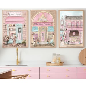 Personalized Pink Kitchen Prints, Paris Decor, Blush Pink French Inspired Pastry Wall Art, Cake Bakery Picture Laduree Patisserie Watercolor
