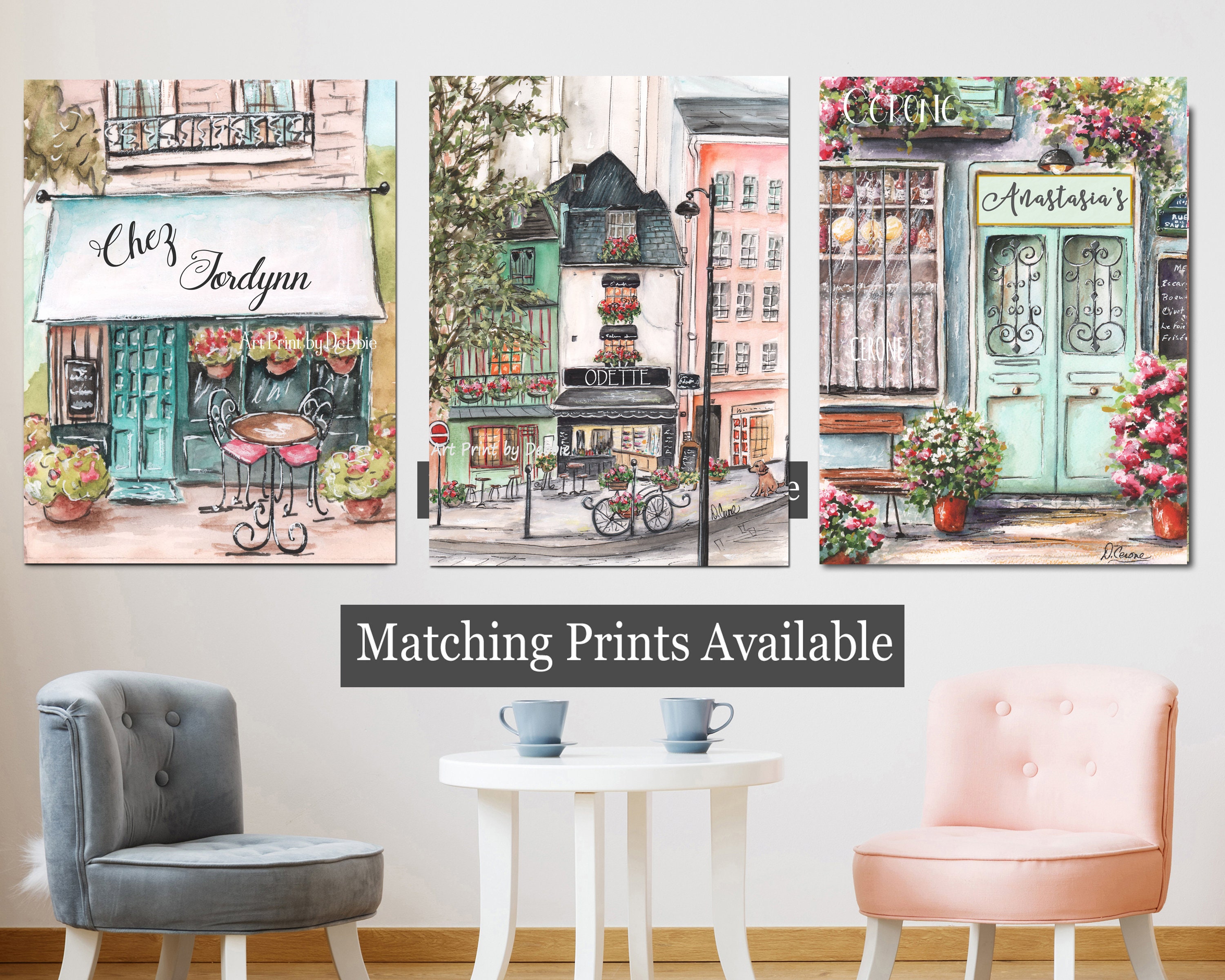 Paris Wall Art, Personalized French Themed Gift for Friend, French Decor  Kitchen Wall Art, Colorful Cafe Watercolor, Old Door, Pink Flowers - Etsy, image size:3000x2400