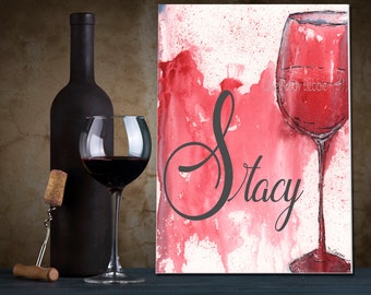 Personalized Red Wine Canvas Gift For Her, Birthday Gift For Wine Lover, Large Abstract Modern Watercolor Wine Print, 10x12 to 24x36, Merlot