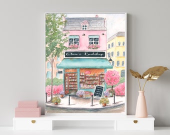 Personalized Bookstore Poster, Book Print, Bookshop Wall Art, Reading Art Print, Paris Bookshop Painting, Reading Quote, Book Lover Gift