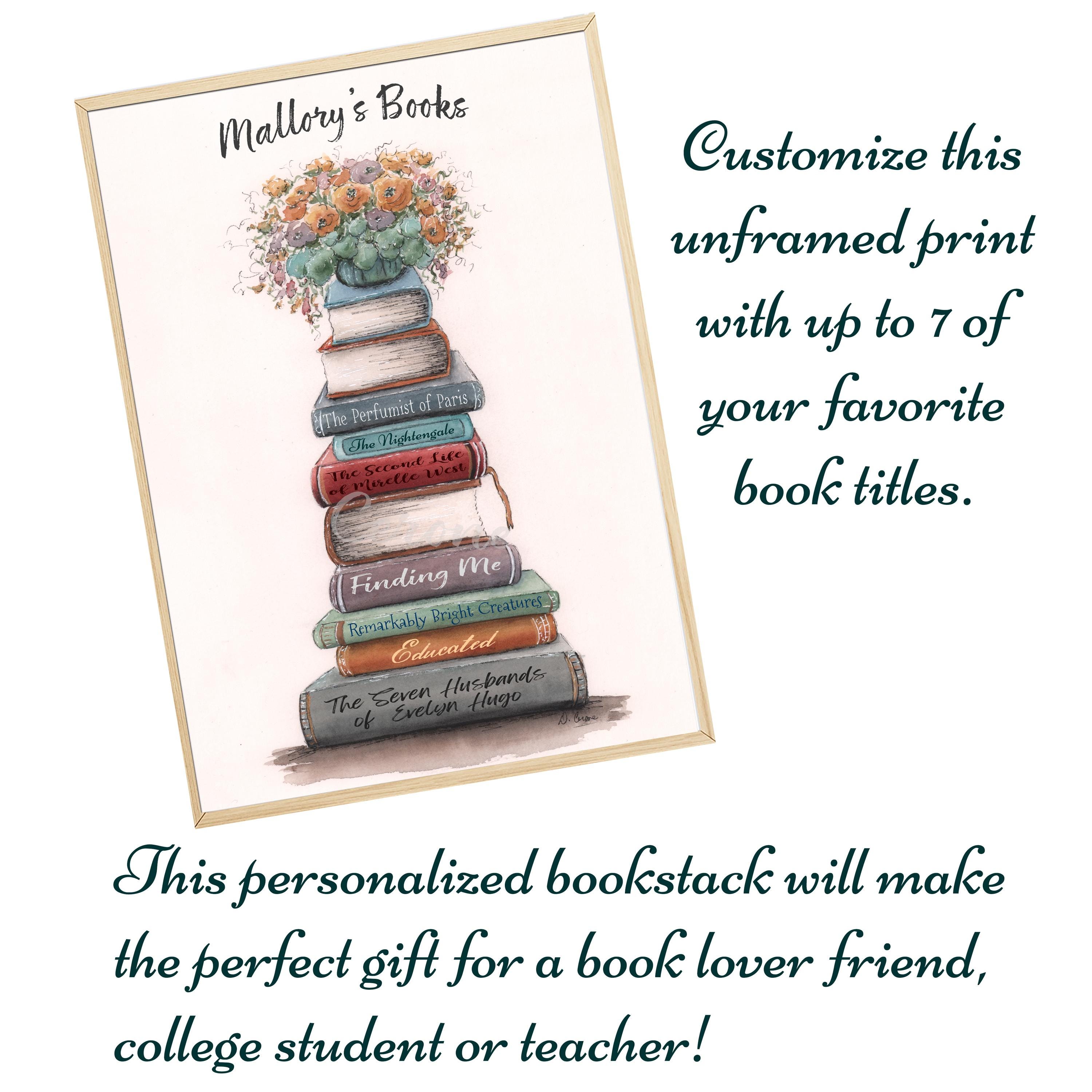 Book Stack Print Custom Book Stack Print, Personalized Book Spines, English Teacher ...