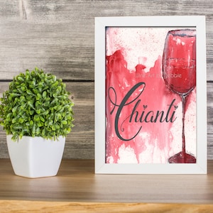 Red Wine Wall Art, Gift For Mom, Gift For Red Wine Lover, Chianti Print, Merlot Wall Art, Custom Gift For Mom, Birthday Gift Wine Lover