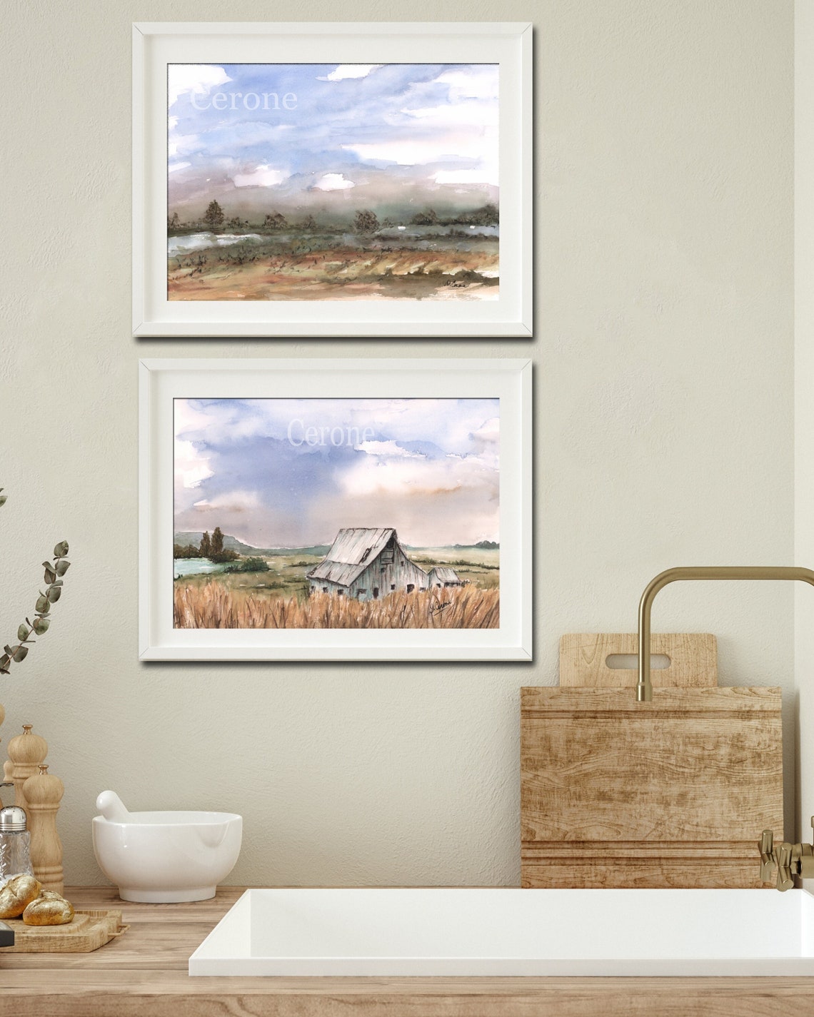 Set of 2 Farmhouse Kitchen Prints Minimalist Landscape Etsy