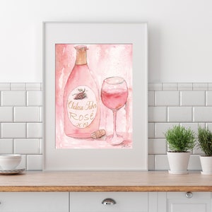Personalized Rose All Day Wine, Wall Art For Rose Wine Lover Blush Pink Kitchen Living Room Decor, Choose Name, Type Of Wine & Year, 6 sizes