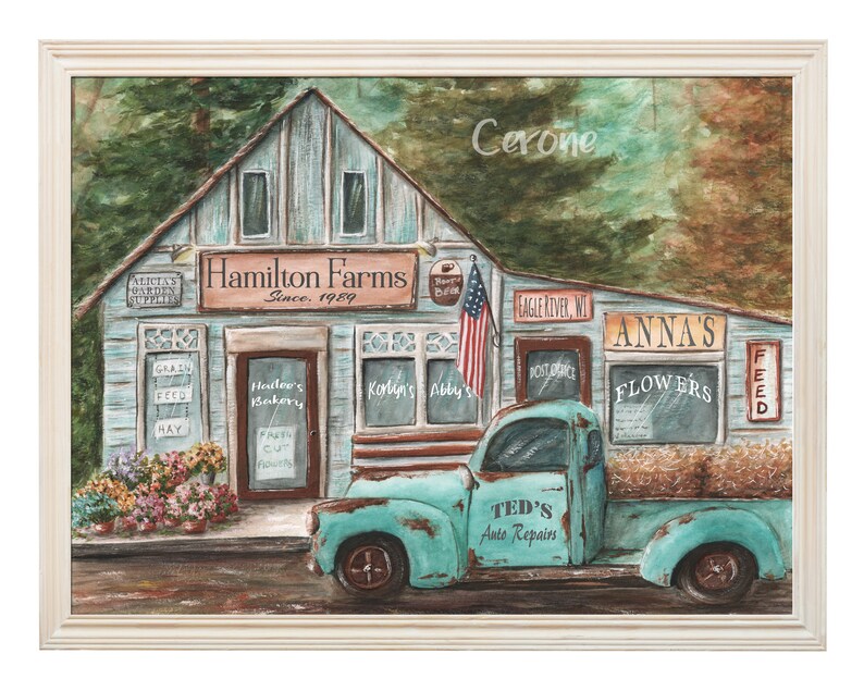 Vintage Car Painting, Unique Personalized Name Garage Gift For Him, Old Garage Signs, Retro Gas Station, Antique Classic Rusty Car Picture image 10