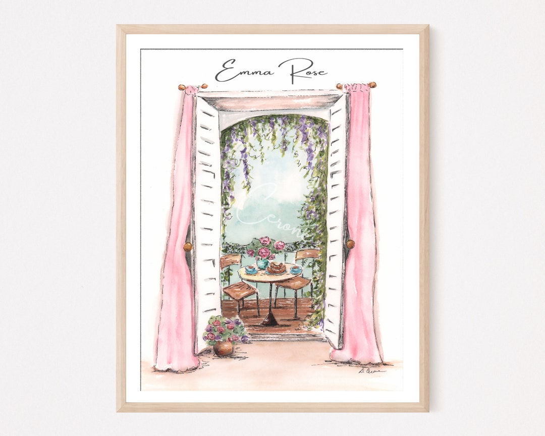 Personalized Gift for Best Friend, European Terrace, Blush Kitchen Art