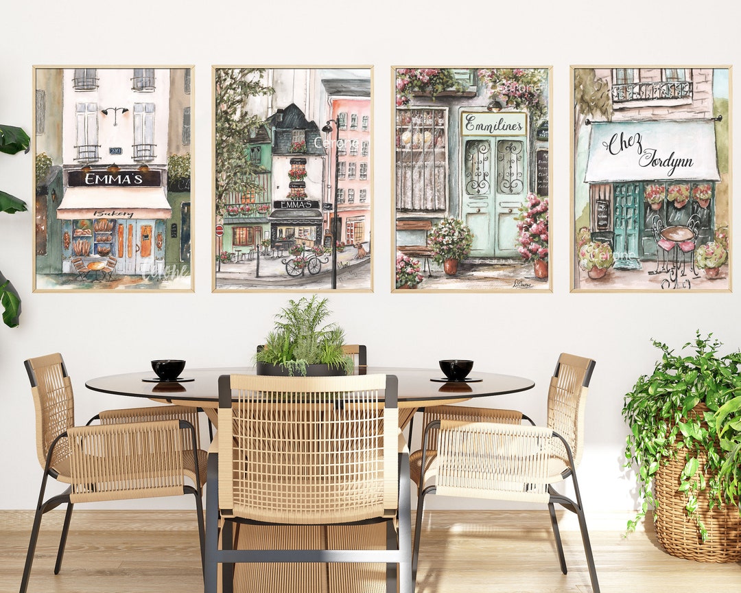 Personalized French Kitchen Art Prints, Gift for Best Friend Female, Set of 4 Cute Paris