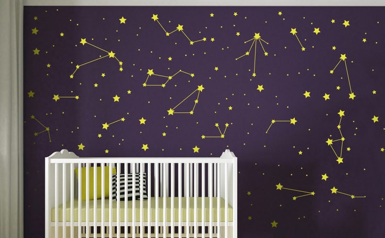 Astronomy Night Sky Kids Astronaut Wallpaper DIY Constellation Vinyl Wall Decal Pattern: Astrology Sign Stars Outer Space Nursery Decor