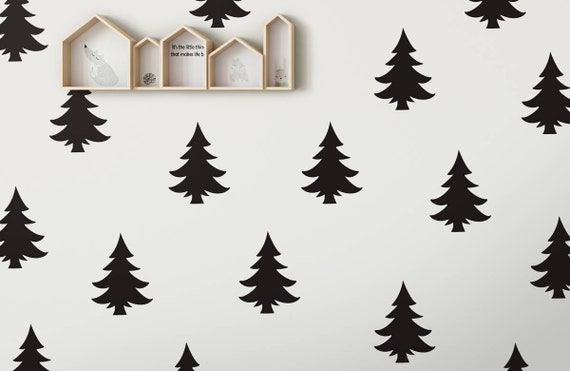 Pine Tree Vinyl Wall Decals Woodland Home Decor Hand Drawn Forest Scandinavian Themed Nursery Or Kids Bedroom Christmas Modern Wallpaper