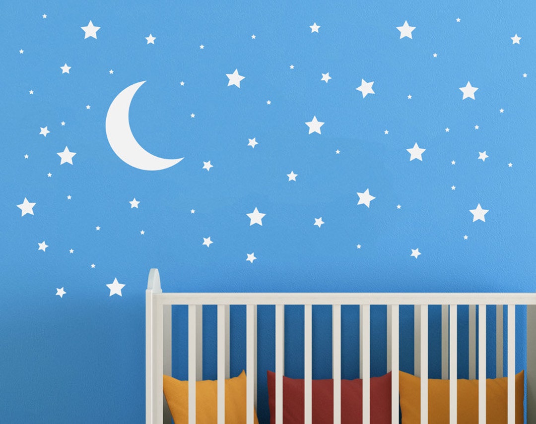 Crescent Moon & 90 Twinkling Stars Vinyl Wall Decal Pattern, Kids ...