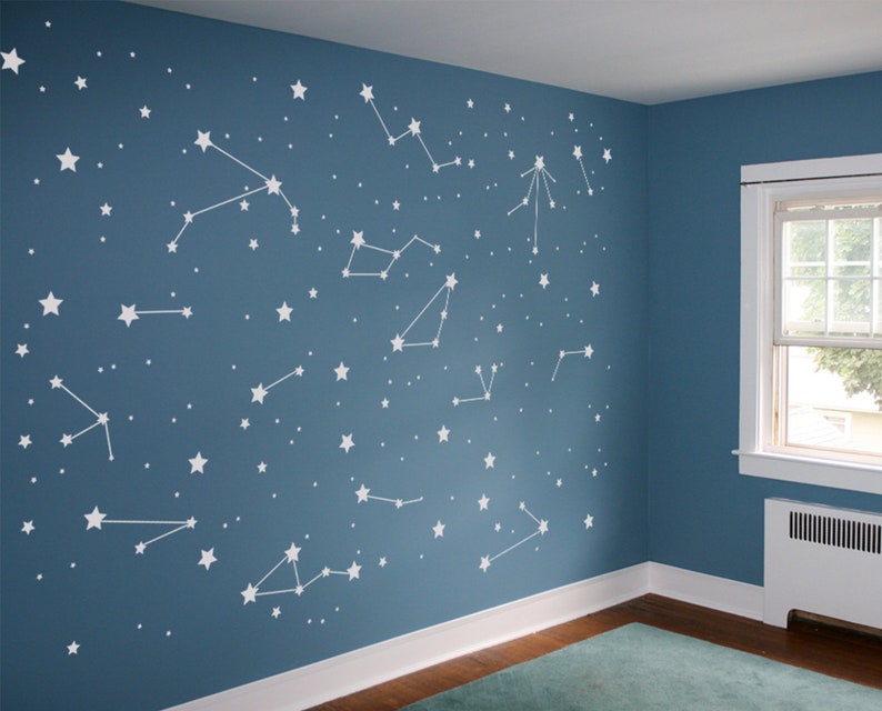Astronomy Night Sky Kids Astronaut Wallpaper DIY Constellation Vinyl Wall Decal Pattern: Astrology Sign Stars Outer Space Nursery Decor