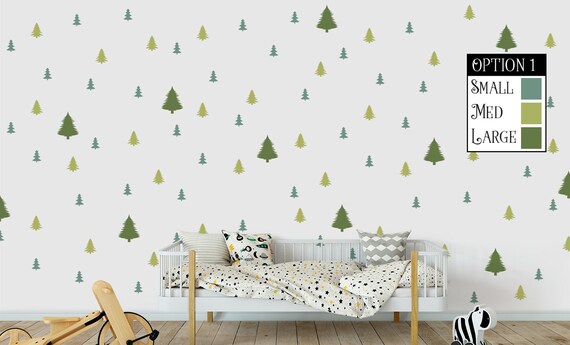 Pine Tree Set Woodland Vinyl Wall Decals Scandinavian Themed Forest Nursery Or Kids Bedroom Christmas Modern Hand Drawn Pattern Sticker