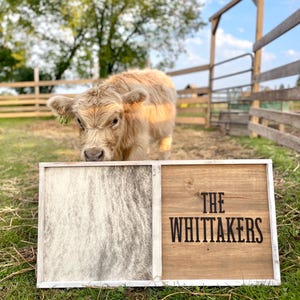White wash Cowhide branding frame, cowhide wood sign, brand frame, unity ceremony, western last name sign, genuine cowhide sign, guest book