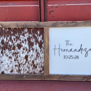 Cowhide branding frame, cowhide wood sign, wedding gift, unity ceremony, western wedding, genuine cowhide, ranch decor, western home