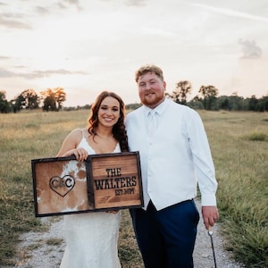 Cowhide branding frame, cowhide wood sign, family heirloom, unity ceremony, western last name sign, genuine cowhide sign, western decor