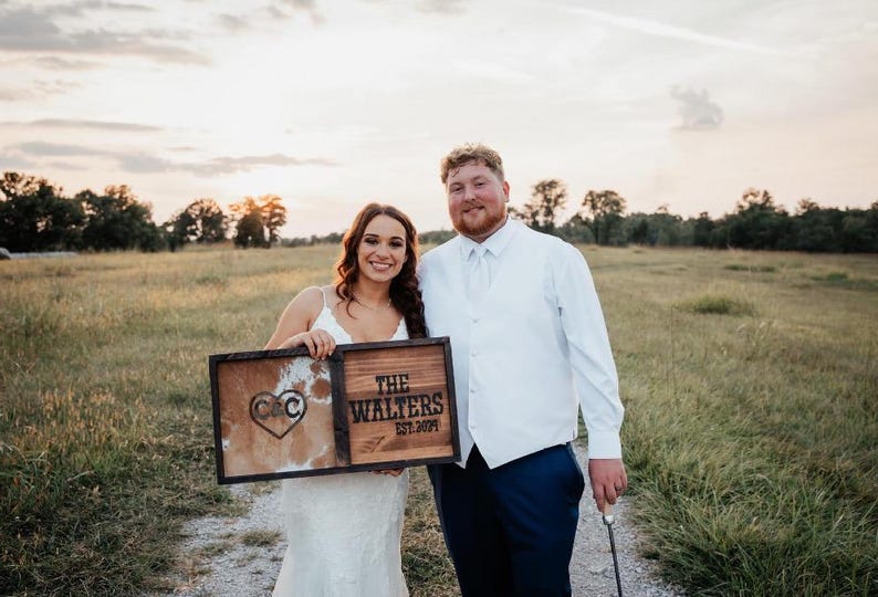 Cowhide branding frame, cowhide wood sign, family heirloom, unity ceremony, western last name sign, genuine cowhide sign, western decor