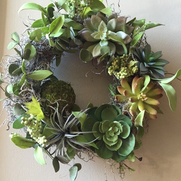 Grapevine Faux Succulent Wreath-All Year Wreath-Etsy Wreath-Door Wreath - Rustic Decor- Artificial Succulents