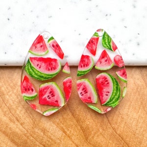 Watermelon print Earring blanks -4pcs l Earring Findings, Acrylic Earring Pendants, Jewelry Components, DIY Jewelry Supplies