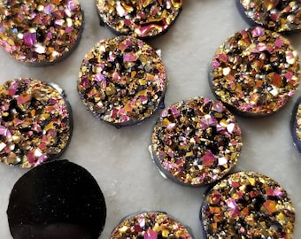 Metallic Magenta gold 12mm chunky faux druzy Cabochons 10 pcs