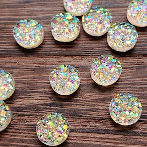 Ab champagne 8mm Faux quartz Druzy Cabochons 10pcs l Earring making Jewelry supplies, Round resin bezel Cabochon DIY supplies