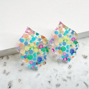Pastel confetti dot print Earring blanks -4pcs l Plexi Earring Findings, Acrylic Earring Pendants, Blanks, DIY Jewelry Supplies