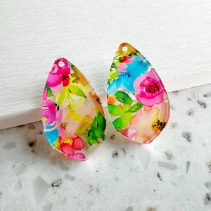 Spring floral cluster print Earring blanks -4pcs l Plexi Earring Findings, Acrylic Earring Pendants, Blanks, DIY Jewelry Supplies