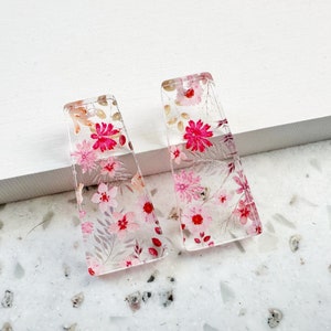 Pink floral print Earring blanks -4pcs l Plexi Earring Findings, Acrylic Earring Pendants, Blanks, DIY Jewelry Supplies