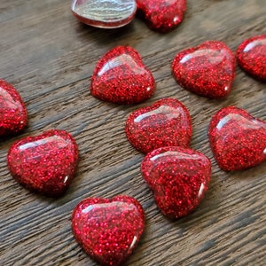 RED Glitter 12x11mm resin hearts 10pcs (see description) l Earring making jewelry supplies, Resin heart Cabochon DIY supplies