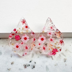 Pink floral print Earring blanks -4pcs l Plexi Earring Findings, Acrylic Earring Pendants, Blanks, DIY Jewelry Supplies