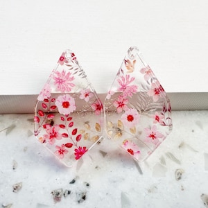 Pink floral print Earring blanks -4pcs l Plexi Earring Findings, Acrylic Earring Pendants, Blanks, DIY Jewelry Supplies