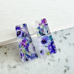 Purple lavender floral cluster print Earring blanks 4pcs l Plexi Earring Findings, Acrylic Earring Pendants, Blanks, DIY Jewelry Supplies image 1