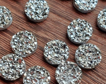 Metallic Silver 12mm Faux quartz Druzy Cabochons 10pcs l Earring making jewelry supplies, Round resin bezel Cabochon DIY