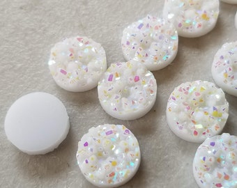 Ab White 12mm Crystal Faux Druzy Cabochons 10 pcs l Earring making jewelry supplies, Round resin bezel Cabochon DIY