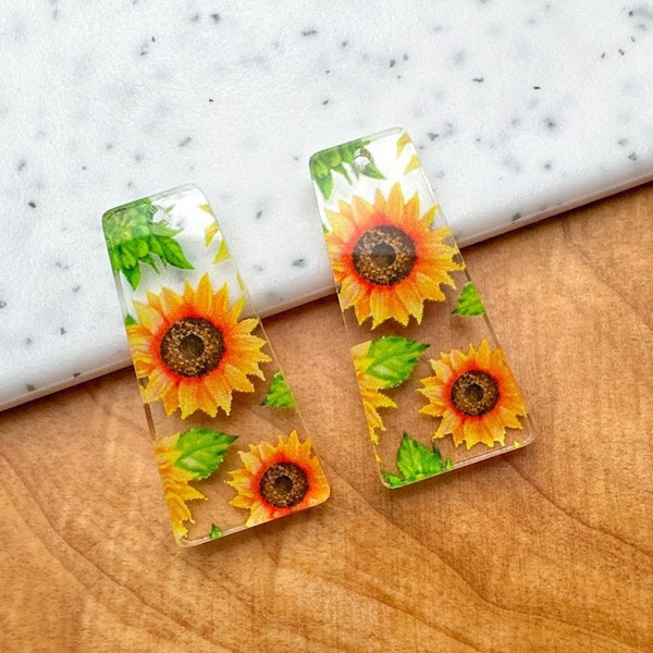 Sunflower floral print Earring blanks -4pcs l Plexi Earring Findings, Acrylic Earring Pendants, Blank Components, DIY Jewelry Supplies