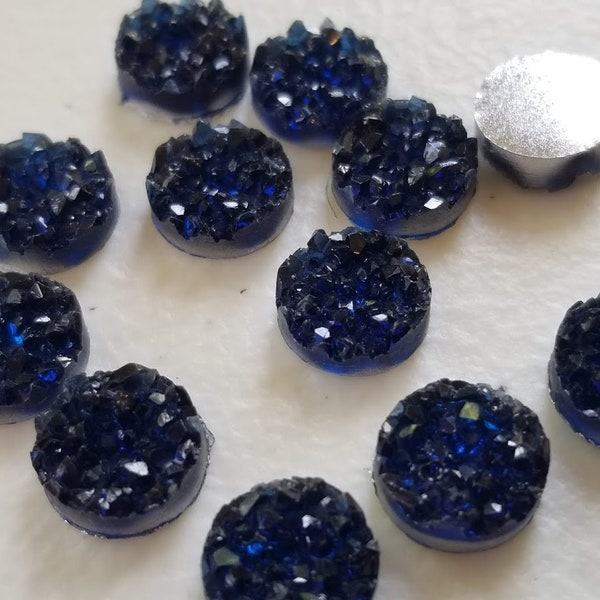 Navy blue 10mm crystal faux druzy Cabochons 10pcs  l Earring making jewelry supplies, Round resin bezel Cabochon DIY supplies