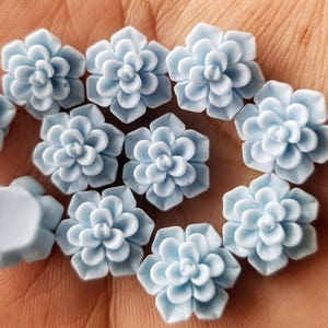 Matte Light blue 13mm Succulent / flower Cabochons 10pcs l Earring making jewelry supplies, Resin flower Cabochon DIY supplies