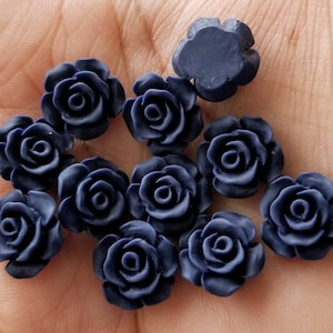Matte Navy blue 13mm Rose flower Cabochons 10pcs l Earring making jewelry supplies, Resin flower Cabochon DIY supplies
