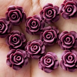 Matte burgundy 13mm Rose flower Cabochons 10pcs l Earring making jewelry supplies, Resin flower Cabochon DIY supplies