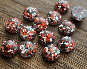 10mm Red Leopard Glitter Resin Cabochon