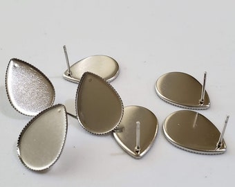 Antique Bronze Brass Cabochon Cameo Earring Drop Setting Tray 13x18 10 5 Pairs