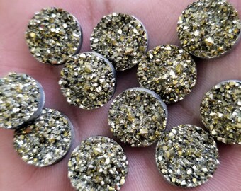 Metallic Pyrite gold crystal faux druzy 14mm Cabochons 8 pcs