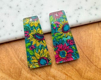 Summer Sunflower print Earring blanks -4pcs l Earring Findings, Acrylic Earring Pendants, Jewelry Components, DIY Jewelry Supplies
