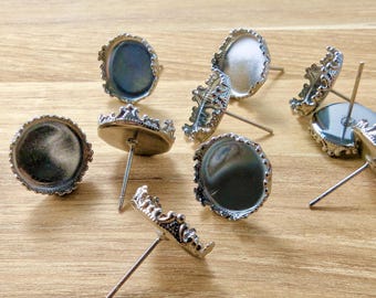 Gunmetal Crown Cabochon Earring Settings: 12mm Bezel Tray, DIY Jewelry (8pcs)