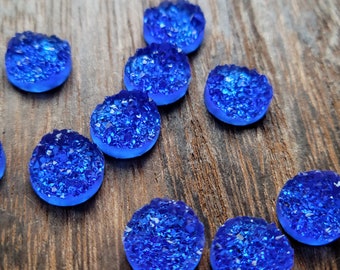 Royal blue 10mm geode faux druzy Cabochons 10pcs  l Earring making jewelry supplies, Round resin bezel Cabochon DIY supplies