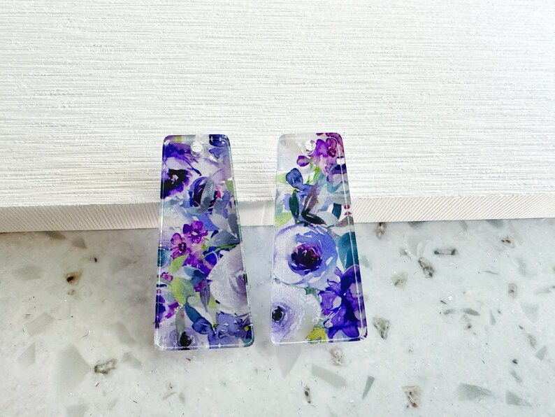 Purple lavender floral cluster print Earring blanks 4pcs l Plexi Earring Findings, Acrylic Earring Pendants, Blanks, DIY Jewelry Supplies image 2